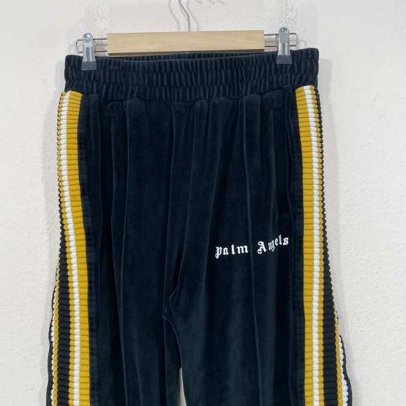 Palm Angels Women's Size XL (10 ) Chenille Velour Track Pants Yellow Stripes - Picture 3 of 9